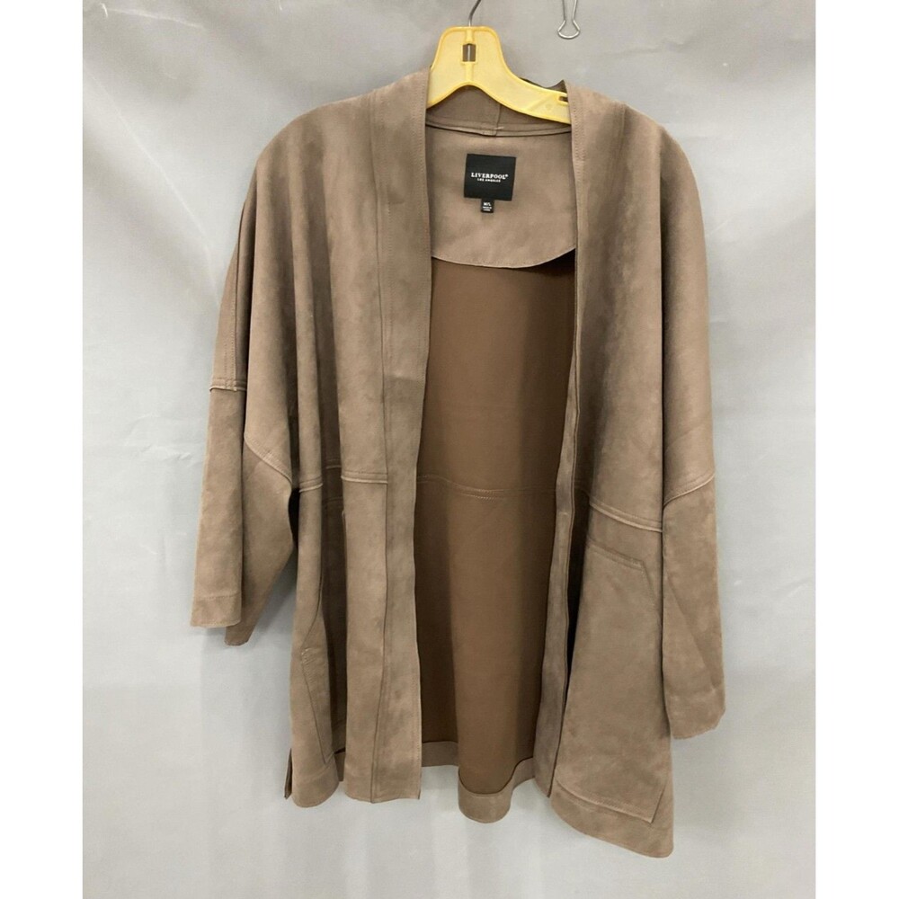 LIVERPOOL Kimono Faux Suede Jacket Mushroom Brown Caramel Open Front Women's M/L